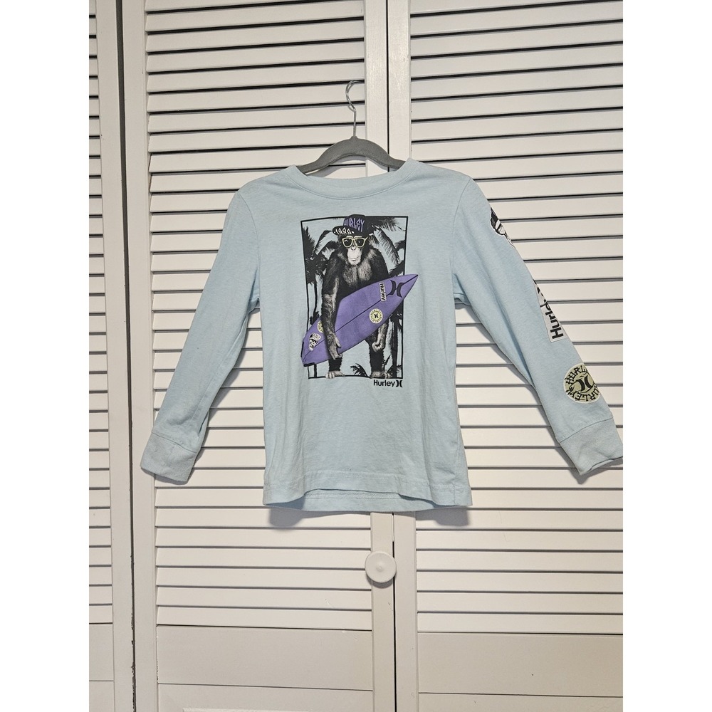 Hurley Boys Light Blue chimp/Surf Long Sleeve‎ T-Shirt Size M 5-6
